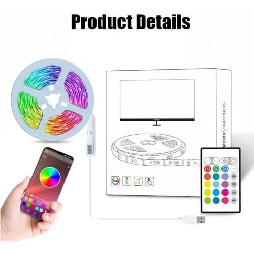 Bluetooth Control RGB LED Strip Lights Colored Rope Light Strip Kit Flexible Ribbon Light 1M 2M 5M Tape Diode DC 5V USB Tape