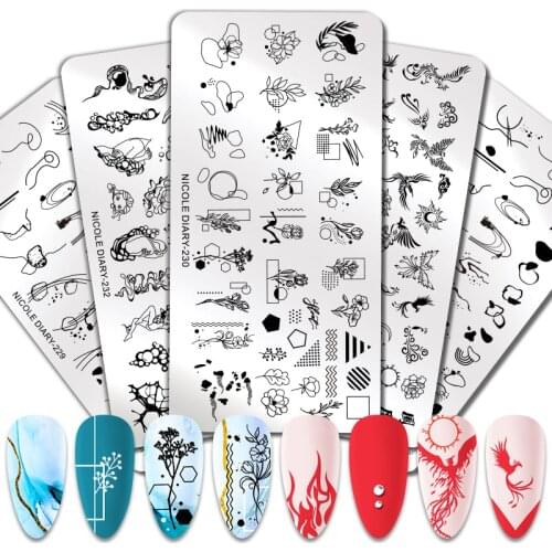 NICOLE DIARY Secular Bird Nail Art Stamp Stencils Snakeskin Flower Pattern Nail Stamping Template Nail Design Stamping Plate