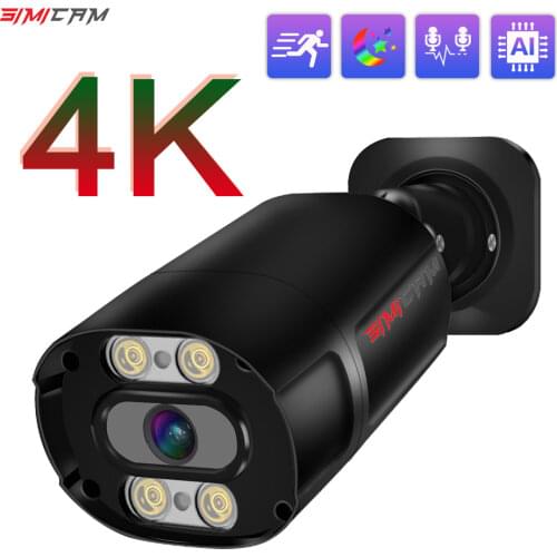 Ultra HD 4K 8MP CCTV PoE IP Camera Security Street Outdoor Indoor Onvif Double Light Human Detection Color Full Night Vision Cam