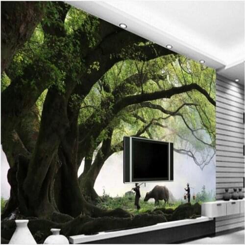 Wellyu Custom large - scale fresco trees spring rain fog spring TV backdrop decorative painting wallpaper papel de parede