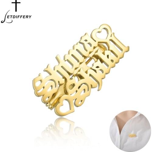 Letdiffery Personlized Double Names Heart Brooches for Women Stainless Steel Custom Lovers Name Badges Jewelry femme