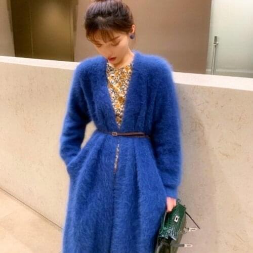 Long mink cashmere coat womens autumn and winter 2020 new Korean loose V-Neck Sweater 100% mink cashmere Cardigan coat S20613