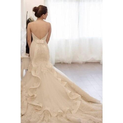 Free Shipping vestido de noiva Mermaid Tulle Lace Applique Sweetheart Open Back bridal gown 2018 mother of the bride dresses