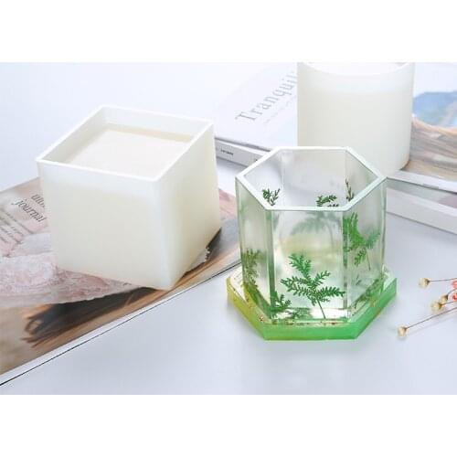 1Pcs Round Square Hexagon Large Pen Holder Mould Multi-function Portable Flower Pot Concrete Mold Silicone DIY Decoration