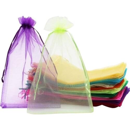 100Pcs Large Organza Bags, 20X30 Cm Mesh Gift Bags Drawstring Jewelry Pouches For Christmas Wedding(10 Colors)
