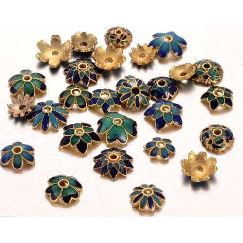 100pcs Mixed Brass Enamel Bead Caps Golden For DIY Jewelry Accessories Finding Making Necklaces Bracelets Handicrafts Supplies
