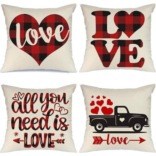 20 Pcs Valentines Day Throw Pillow Covers 18" Buffalo Check Heart Love Truck Decorative Cushion Cases Home Decor Wholesale X2