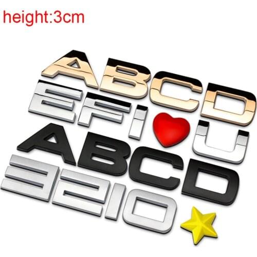 3cm Chrome Metal Zinc DIY ABC 123 Letters Digital Heart Star Car Styling Refitting Emblem Telephone Number Alphabet 3D Sticker