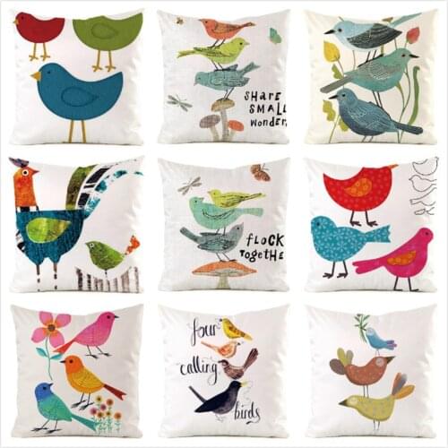 45cm*45cm **Cartoon Birds** Inimitated Silk Fabric Throw Pillow Covers Couch Cushion Cover Home Decorative Pillows Pillow Case