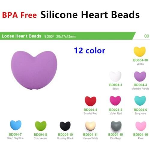 50pcs/lot BPA Free Loose Silicone Heart Beads Food Grade Teething Beads For DIY Silicone Baby Pacifier Teether Necklaces