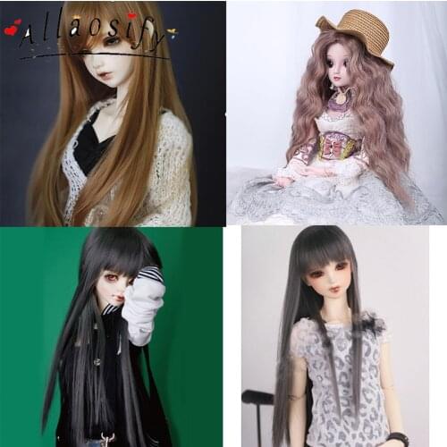 Allaosify Pelucas BJD 1/3 1/4 1/6 MSD De Tamaño Justo Pelo De Fibra De Alta Temperatura Marrón Largo Accesorios Para Muñecas