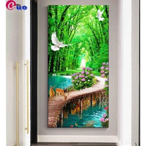 Diy 5d large diamond mosaic Natural scenery diamond painting waterfall deer cross stitch 3d embroidery full round drill art