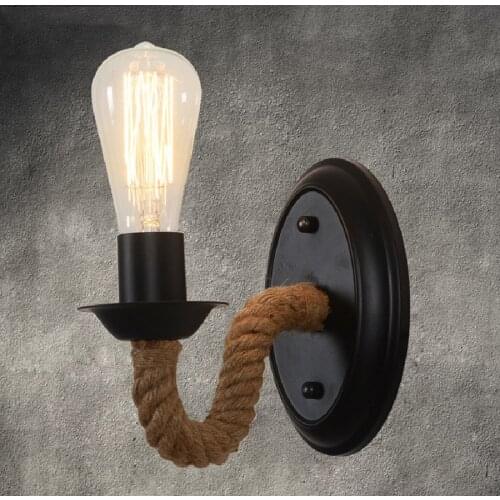 Living Room American Wall Lamp Bedside Lamp Wall Lamp Bedroom Retro Creative Staircase Aisle Pastoral Iron Art Hemp Rope Lamps