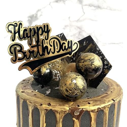 Glitter Happy Birthday Acrylic Cake Topper Black Gold Birthday Cake Supplies for Baby Birthday Party Cake Decoration Baby SHower