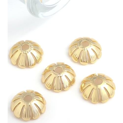 10pcs Copper Genuine Gold Plated Hollow Sunflower Shape 12/14mm Flower Bead Caps Holder For DIY Jewelry Making Beaded Bracelet