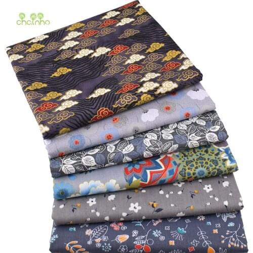 Chainho,Dark Gray Floral,Printed Twill Cotton Fabric,Patchwork Clothes,DIY Sewing&Quilting Material For Baby&Children,Half Meter