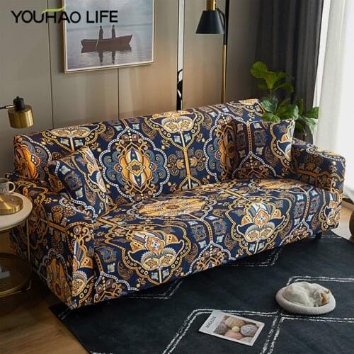 Sofa Cover Printed for Living Room, Elastic Dust-Proof Wear-Resista,1 2 3 4 Seater, European Style, L-Shaped Couch Slipcover
