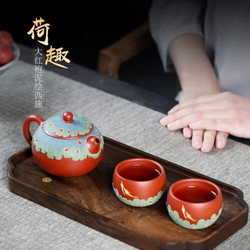 Two 】 yixing recommended pure manual teapot household Pan Ye dahongpao HeCu xi shi 230 cc