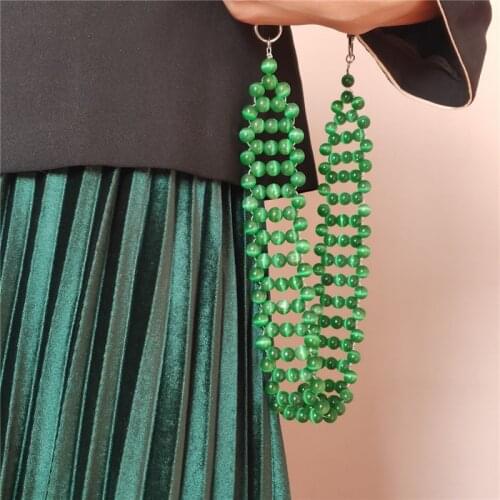 Funky new design natural green cats eye stone beads weaving chunky bag shoulder chain