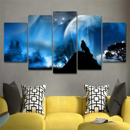 HD Printed 5 Panel Canvas Art Wolf Painting Canvas Printing Wall Picture for Living Room Home Decor Free Shipping HG-290