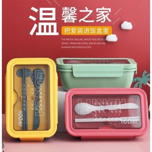 Sunshine Ready Stock 1100ml Wheat Straw Insulated Lunch Box Portable Lunch Box + Spoon + Chopsticks
