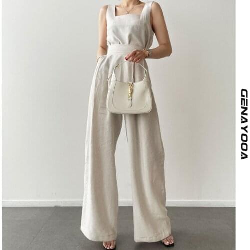 Genayooa Solid Two Piece Set Women Elegant Office Ladies Summer 2 Piece Top And Pants Loose Korean Fashion Tracksuit Women 2021