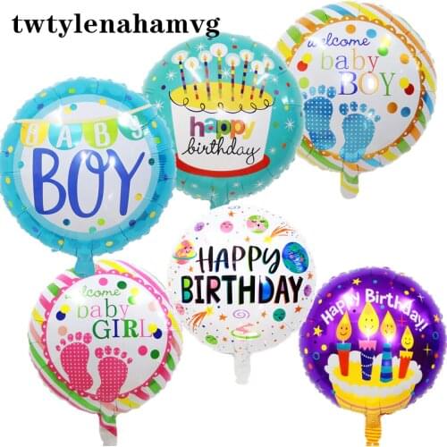 Round HAPPY BIRTHDAY Girl Boy Party Self-Styled Inflatable Ball Anniversary Mothers Day New Year Decoration Foil Balloons