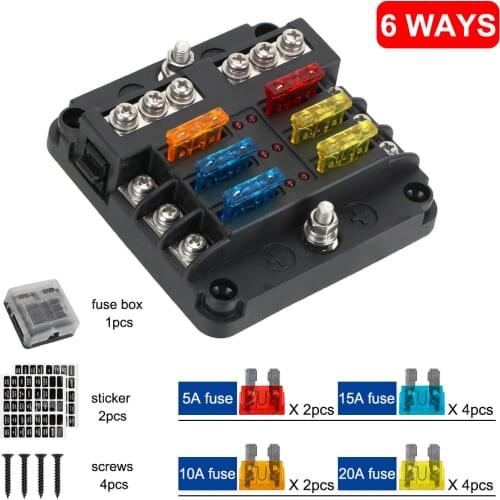 LEEPEE M5 Stud With LED Indicator Light 6 Ways 12 Ways Blade Fuse Block Fuse Box Holder 12V 32V Plastic Cover
