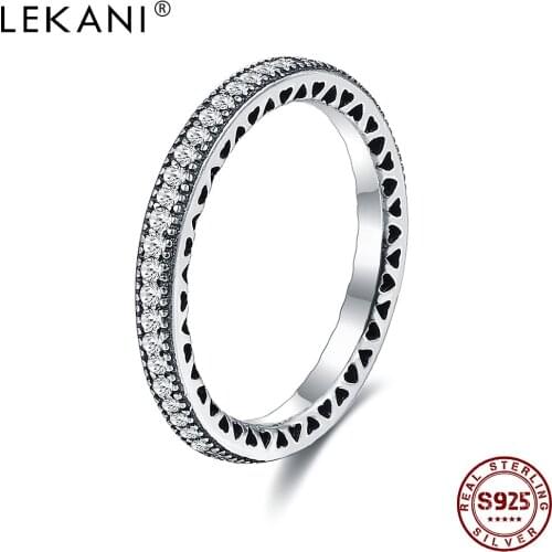 LEKANI Hearts Rings For Women Authentic 925 Sterling Silver Clear CZ Stackable Vintage Luxury Fine Jewelry Gift Engagement Ring