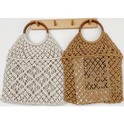 Summer Women Top Handle Bags Handbags Cotton Knitting Hollow Bags Female Bracelet Bag Ladies Middle Woven Beach Bag Whole Sale