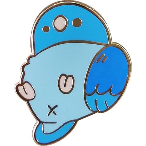 Cute fat bird pin blue animal art jewelry