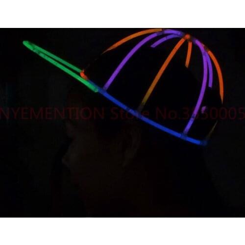 Multicolor Fluorescence Light Glow Cap Glowing Sticks Luminous Baseball Hat Stage Performance Props Party Bar Decoration 100pcs