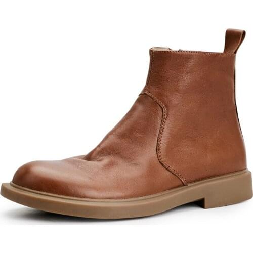 Business Chelsea Mens Boots Ankle Boots Retro Soft Bottom British cowboy boots mens High Quality Genuine Leather cowhide winter