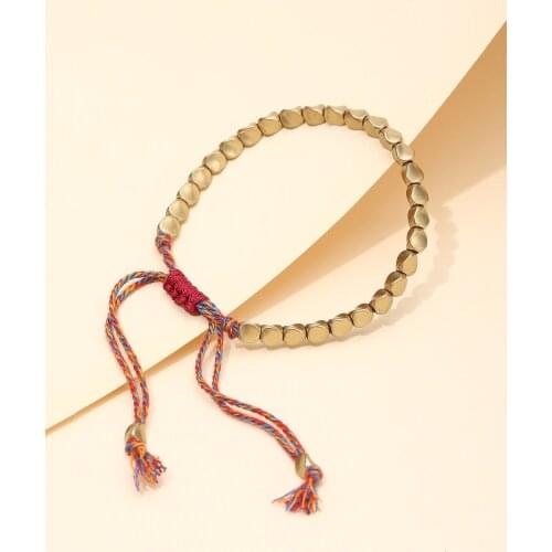 Handmade Tibetan Copper Bead Bracelet Set Buddhist Beaded Braided Lucky Adjustable Rope Chain Metal for Women Men Couple Jewelry