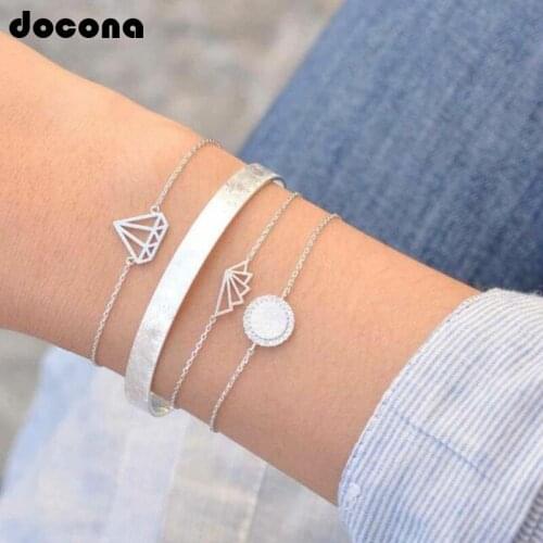 Docona Classic Rhineston Shape Crystal Hollow Bracelet Set For Women Girl Fashion Layered Geometry Jewelry Bangles 3915