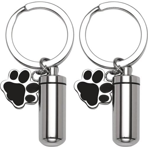 Stainless Steel Pet Puppy Dog Charm Cylinder Keychain for Ashes Hair Memorial with Filler Kit and Bag