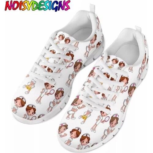 NOISYDESIGNS White Cartoon Nurse Shoes for Women Nurse Girl Design Breathable Sneakers Simple Spring/Autumn Flats Shoes
