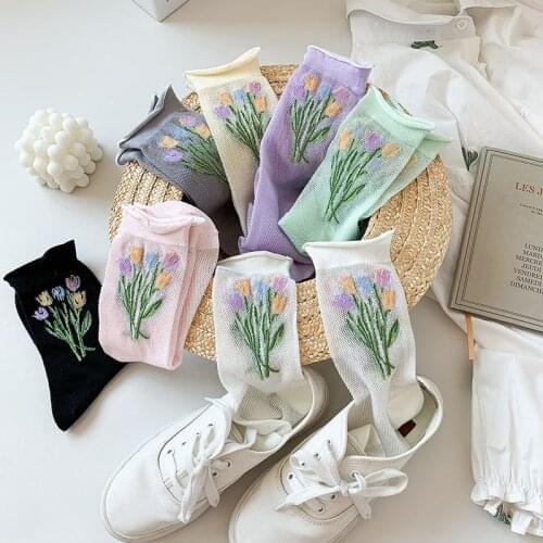 Summer New Style Japanese Mesh Breathable Jacquard Womens Socks Thin Hollow Sweat-absorbent Cotton In Tube Fashionable Socks