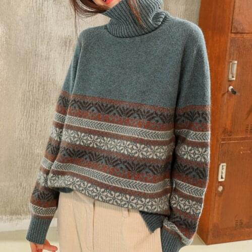 2020 New Turtleneck Sweater Women Office Lady Print 3 Colors Long Sleeve Korean Stretchable Winter Warm Wool Sweaters
