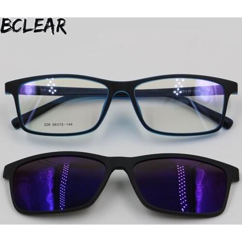 BCLEAR TR90 Eyeglass Frame Mirror Polarized Anti-Reflective UV400 Sun Lens Clip on Fashion Optical Frame Prescription Sunglasses