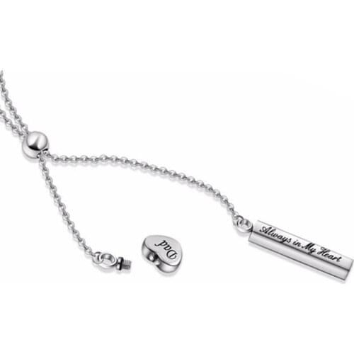 Custom Women Cremation Heart Y Necklace for Ashes Stainless Steel Always in my heart Pendant Memorial Jewelry