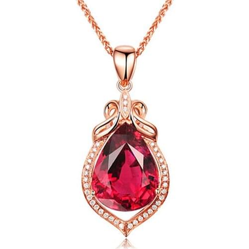 Red Crystal Ruby Gemstones Diamonds Pendant Necklaces for Women 18k Rose Gold Color Choker Trendy Vintage Jewelry Bijoux Gifts