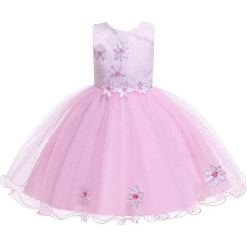 Flower Sleeveless Embroidery Fluffy Princess Dress For Girls Birthday Wedding Dresses Formal Vestidos Bridesmaid Festival Outfit