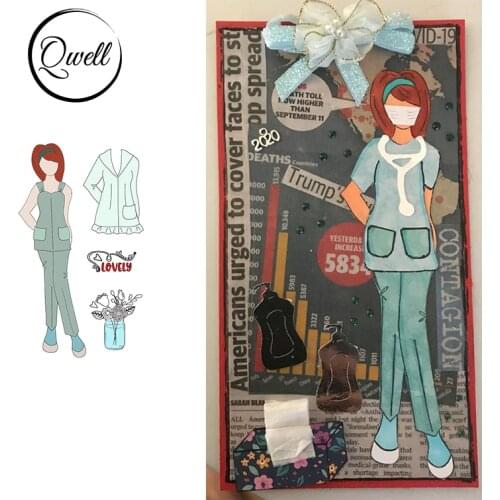 QWELL Clear Stamps Slim Lady Suits Lovely Word Ornament Flower Vase for DIY Paper Craft Cards 2021 Hot Sale 6*8 inch