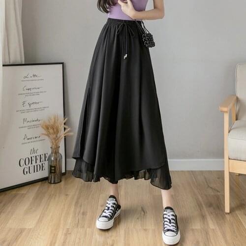 Harajuku Pants Summer New Pleated Chiffon Loose Pants Fashion Slim High Waist Drape Capri Culottes Women Pants Joggers 92F