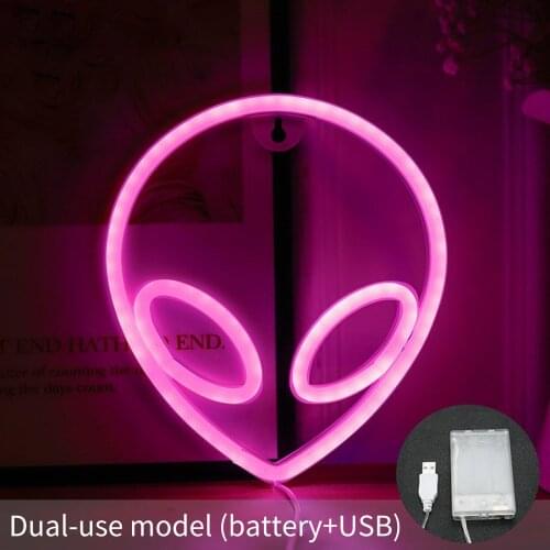 LED Alien Neon Sign Lights Battery or USB Powered Indoor Wall Hanging Art Night Lamp for Kids Bedroom Wedding Party Decoration
