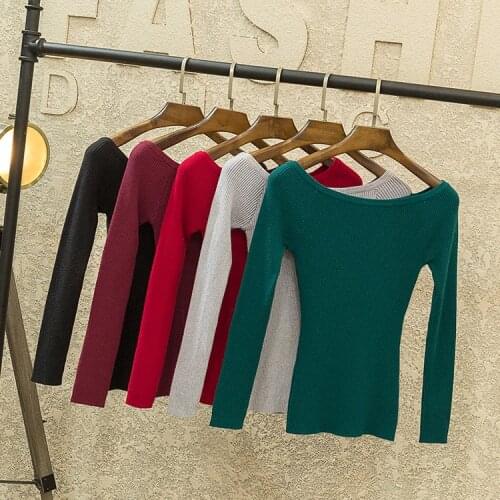 New 2020 Cashmere Sweater Women Female Knitted Sweaters Long Sleeve Pullovers Women Slash Neck Sweater 22colors High Quality 713