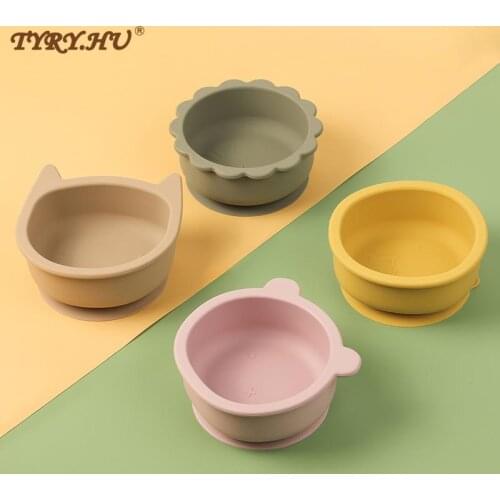 TYRY.HU Silicone Feeding Bowl Bear Cat Lion Walrus Oval Tableware Baby Dinner Plate Waterproof Non-Slip BPA Free for Children