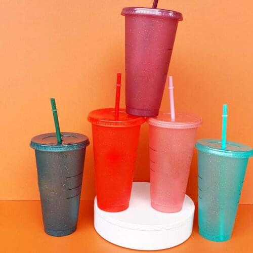 Star Dad Pp Thermochromic Cup Hot and Cold Variant Plastic Color-changing Straw Cup Coffee Color-changing Cup Tumbler with Straw