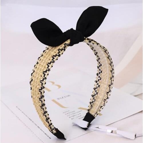 Hair Accessories for Women Handmade Rattan Bow Knot Hairband Korean Retro Hair Ornament Ladies Head Band Bunny Ear Knot Hairband